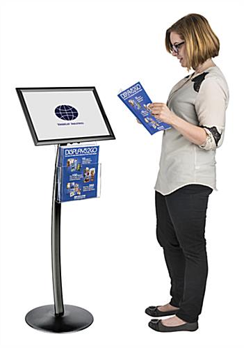 Floor Standing 17" x 11" Black Sign Display with Magazine Tray