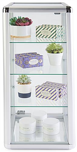 Aluminum frame glass counter showcase with mirrored bottom 