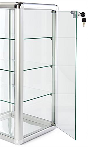 Aluminum frame glass counter showcase with easy swing door 