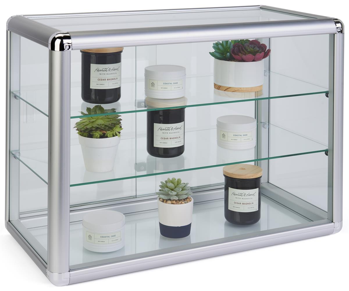 Aluminum Framed Glass Counter Top Display Showcase with Swing Open Door and Lock 