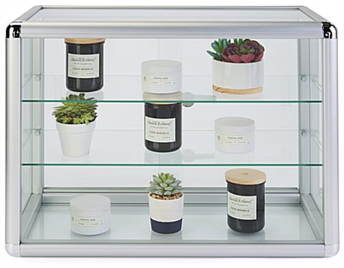 Aluminum frame glass counter showcase with rounded corners 