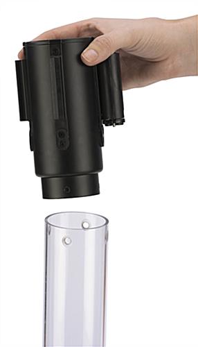 Custom Stanchion Post with Black Belt and Retractable 4-Way Adapter