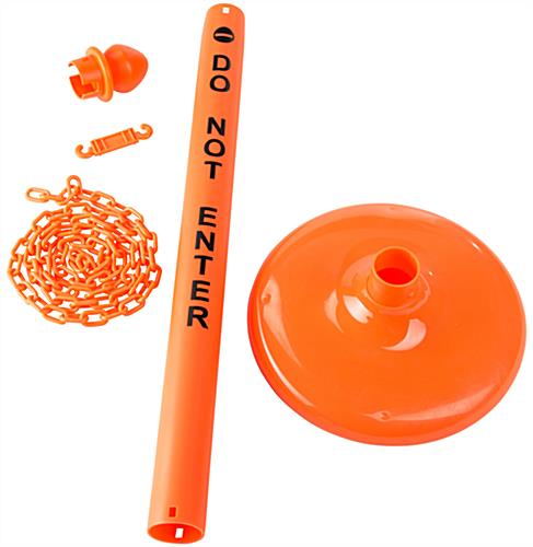 Orange Stanchion Safety Post & Chain Kit with Pre-Printed Message