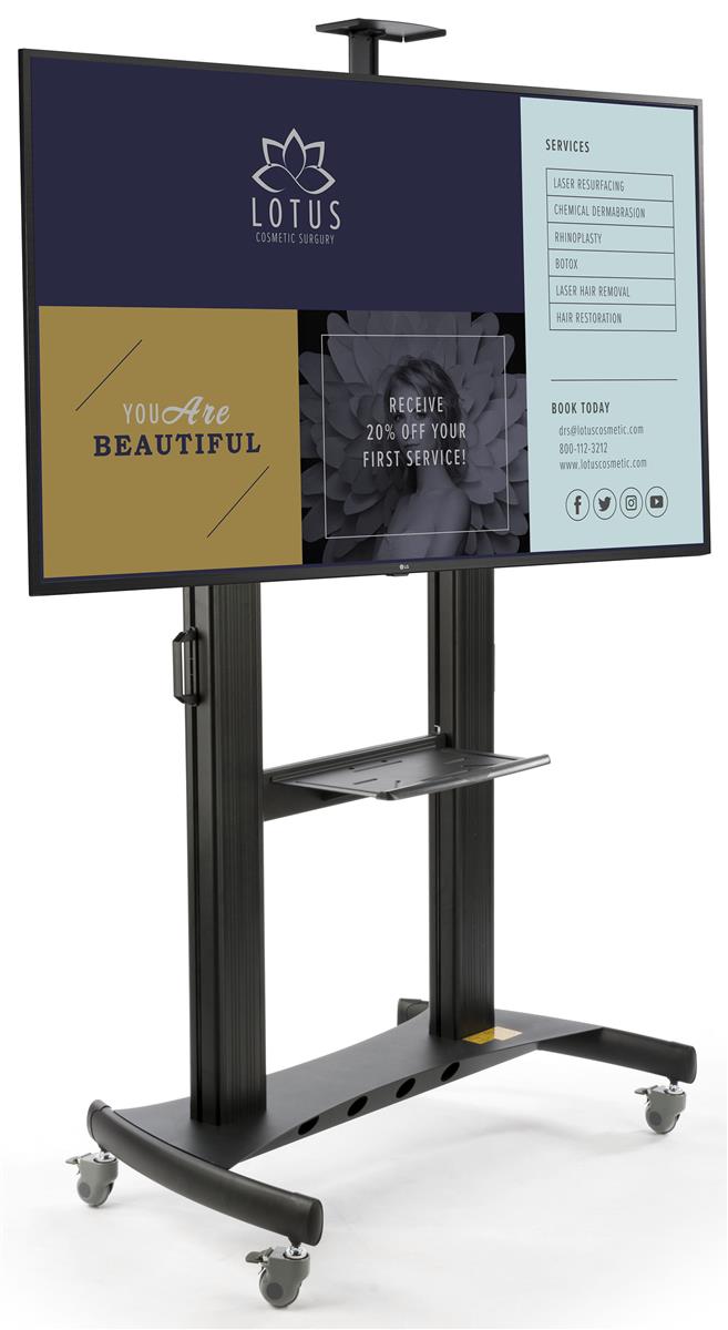 Mobile Digital Monitor Display Stand Four Locking Caster Wheels