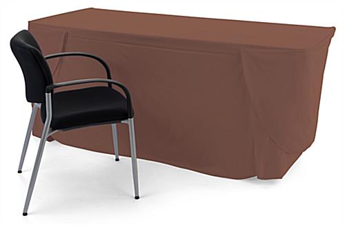 Brown convertible table cover with custom printing and hook and loop strip