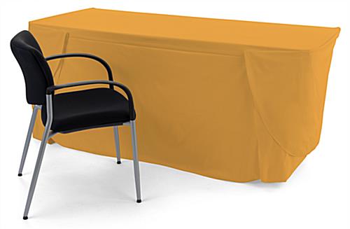 Gold convertible table cover with custom printing features hook and loop strip