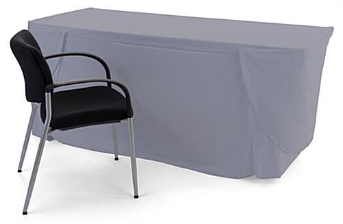 Grey convertible table cover with custom printing and overlock stitch hem 