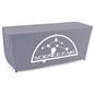 Grey convertible table cover with custom printing is machine washable 