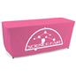 Pink convertible table cover with custom printing features overlock stitched hem 