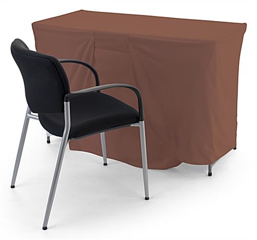Convertible table cover with custom printing is machine washable 