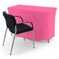 Pink convertible table cover with custom printing is machine washable