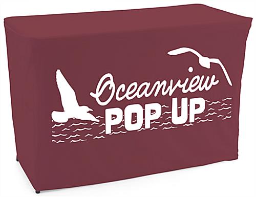 Burgundy convertible table cover with custom printing and one color imprint