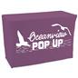 Purple convertible table cover with custom printing and one color imprint