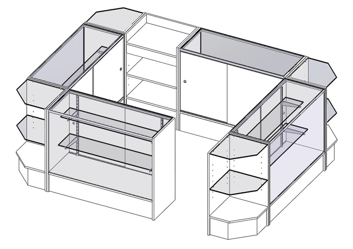 White Store Counter Configuration 9 Pc. Modular Checkout Island