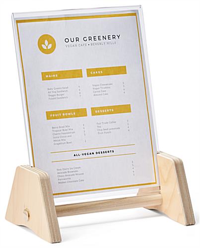 Wooden countertop sign holder for tabletop placement 