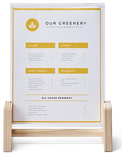 Wooden countertop sign holder with clear polycarbonate frame 