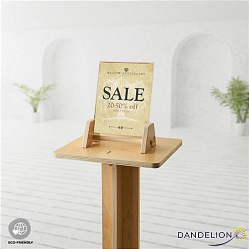 Wooden countertop sign holder with natural wood finish 