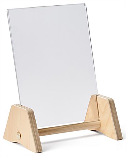 Wooden countertop sign holder with portrait orientation 