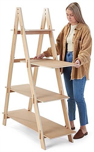A-frame shelf with a height of 65 inches and a width of 47 inches