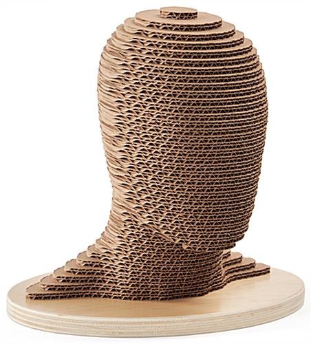 Cardboard mannequin head with eco-friendly poplar wood base 