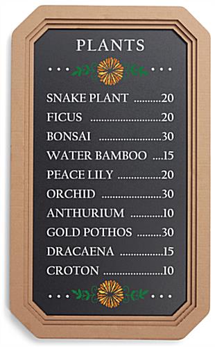 Small framed chalkboard sign is 100 percent recyclable 
