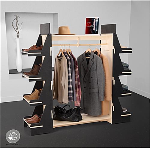Clothing rack with shelves with dual ended shelving