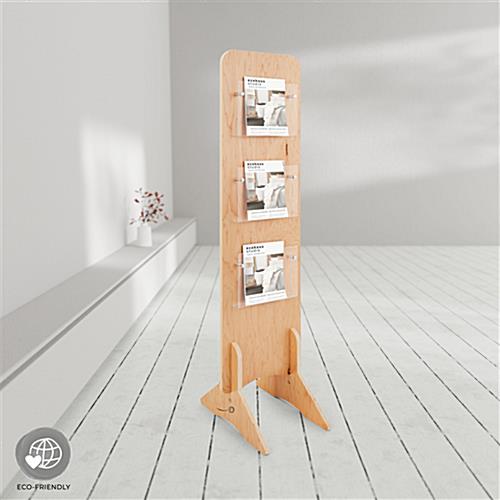 Knockdown wood literature stand with eco-friendly construction
