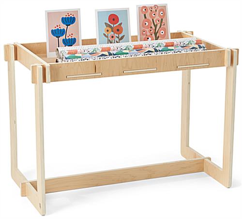 Wooden retail dump table with max weight capacity of 50 pounds