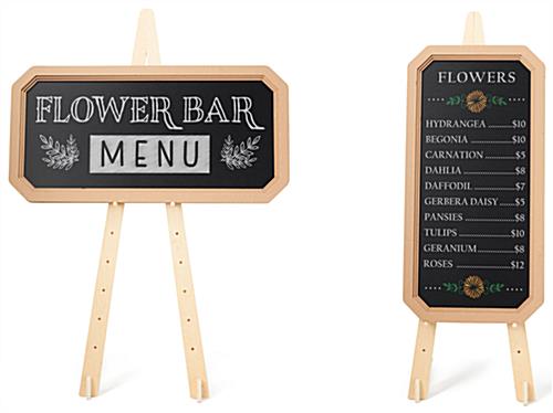 Folding display easel measures 26 inches wide by 67 inches tall 
