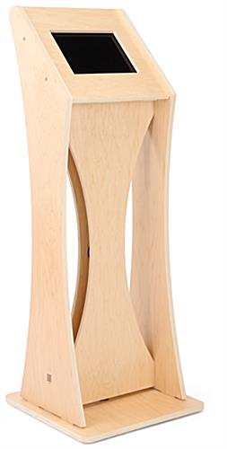 Wooden iPad floor stand in durable natural wood laminate finish