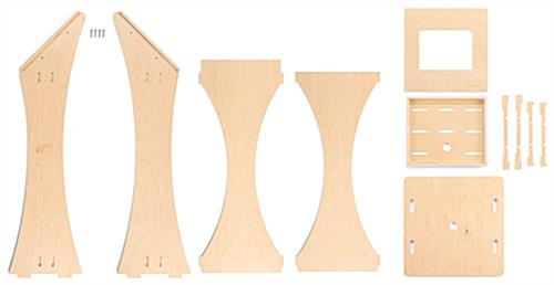Wooden iPad floor stand ships flat in eco-friendly packaging