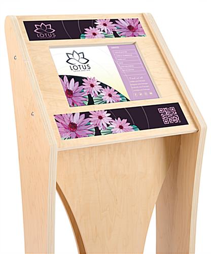 Wooden iPad kiosk with graphics made with poplar wood 