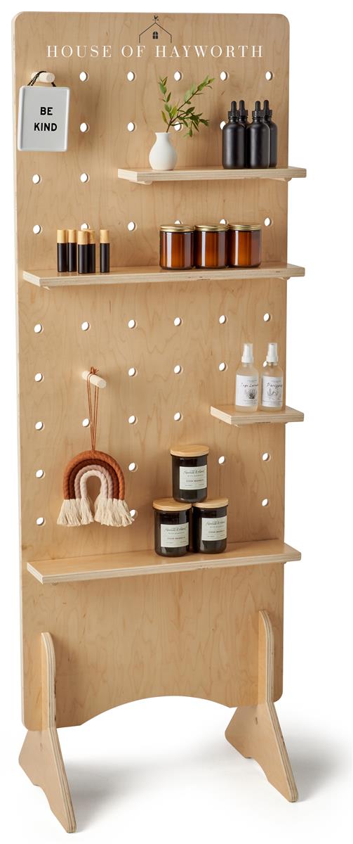 Wooden Pegboard Floor Display Custom Printed Header