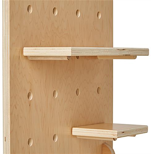 Tabletop wooden pegboard with shelves and flat-pack design 