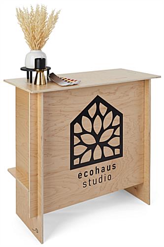 Custom-printed wooden display counter with UV printed graphics 