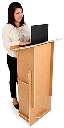 Portable podium with lip edge keeps your technology or presentation notes in place