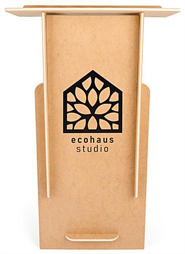 Collapsible podium with custom graphics made with eco-friendly hardboard