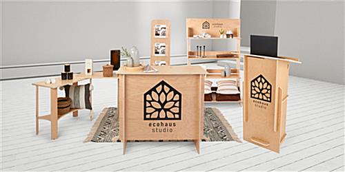 Collapsible podium with custom graphics is made of FSC® certified wood material