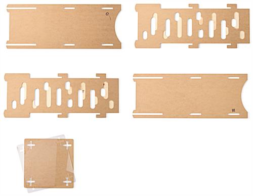Wooden display is flat shipped in eco-friendly packaging