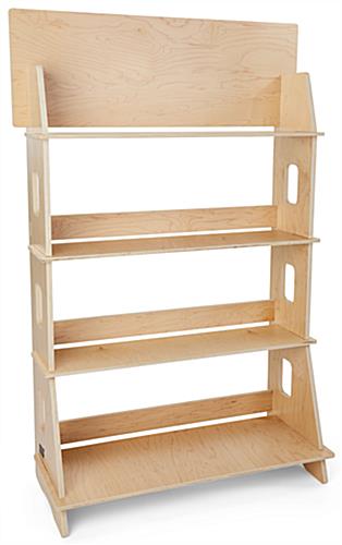 Wooden knockdown shelf merchandiser with 15 inch shelf clearance 