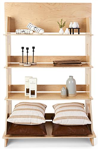 4-tier wooden knockdown shelf merchandiser with 25 pound weight capacity per shelf 