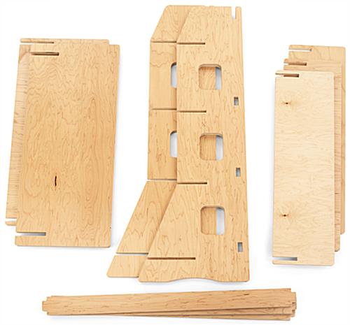 Wooden knockdown shelf merchandiser with flat pack design 