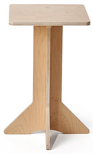 Collapsible wooden retail pedestal with floor standing placement 