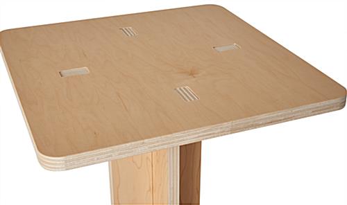 Flat pack retail table with 16 x 16 tabletop