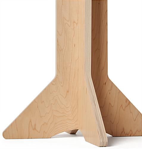 Collapsible wooden retail pedestal with overall length of 26 inches