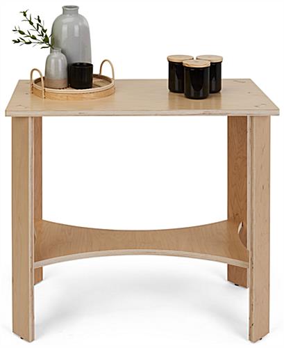 Wooden knockdown display table with 40 pound maximum weight capacity 