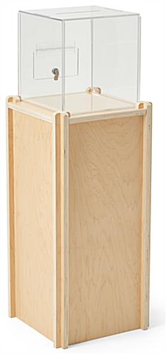 Floor standing donation box with overall height of 44 inches