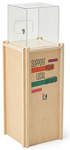 Custom printed donation box with printing on the front panel only