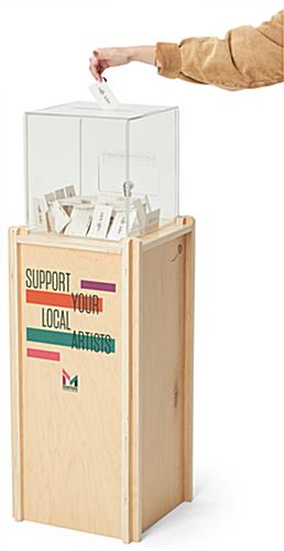 Custom printed donation box with overall height of 44 inches