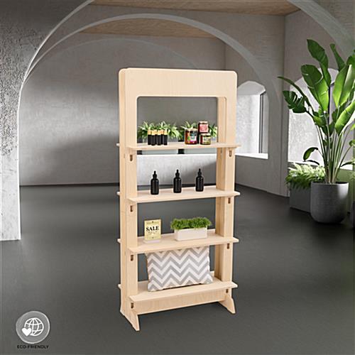 Wood freestanding shelving unit with natural wood color style